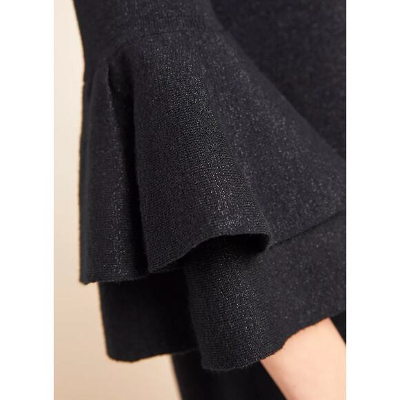Anthropologie Claudett Knit Sweater Black Shimmer Ruffle Sleeve Mini Dress Large - Picture 4 of 5